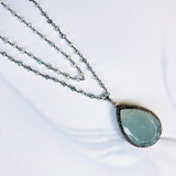 Moss Aquamarine and Double Row Pave Diamond and Diamond Bale Necklace, Necklaces - Luna Lili Jewelry 