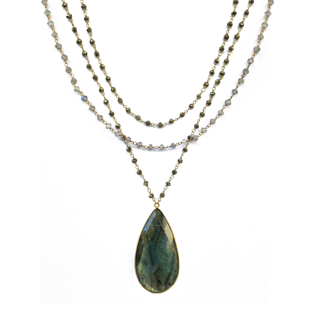Labradorite Triple Chain Necklace, Necklaces - Luna Lili Jewelry 