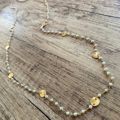 Lariat with Natural Pearls and Gold Discs